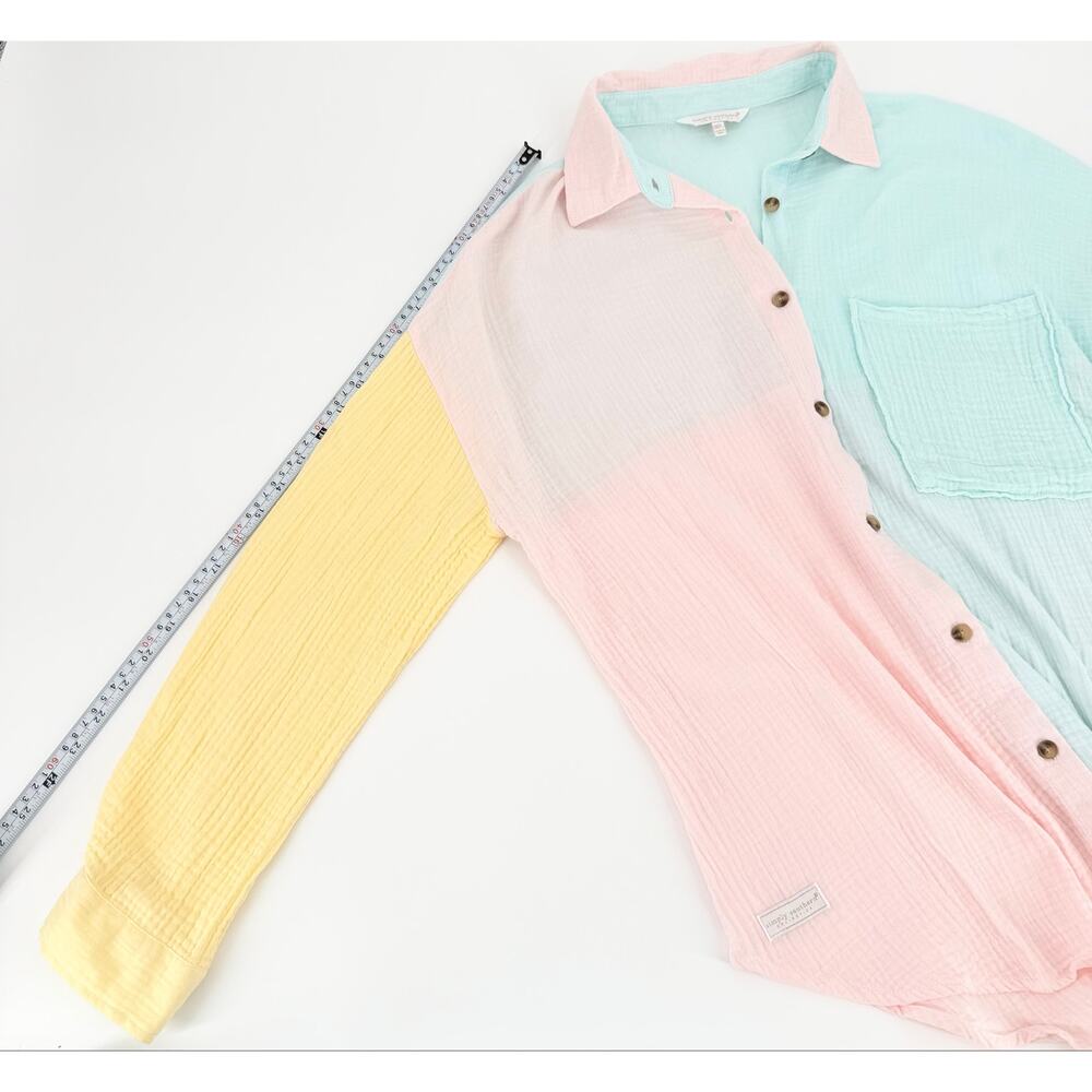 Simply Southern Pastel Colorblock Button Down Shirt 100% Cotton Size M/L Preppy - Picture 13 of 13